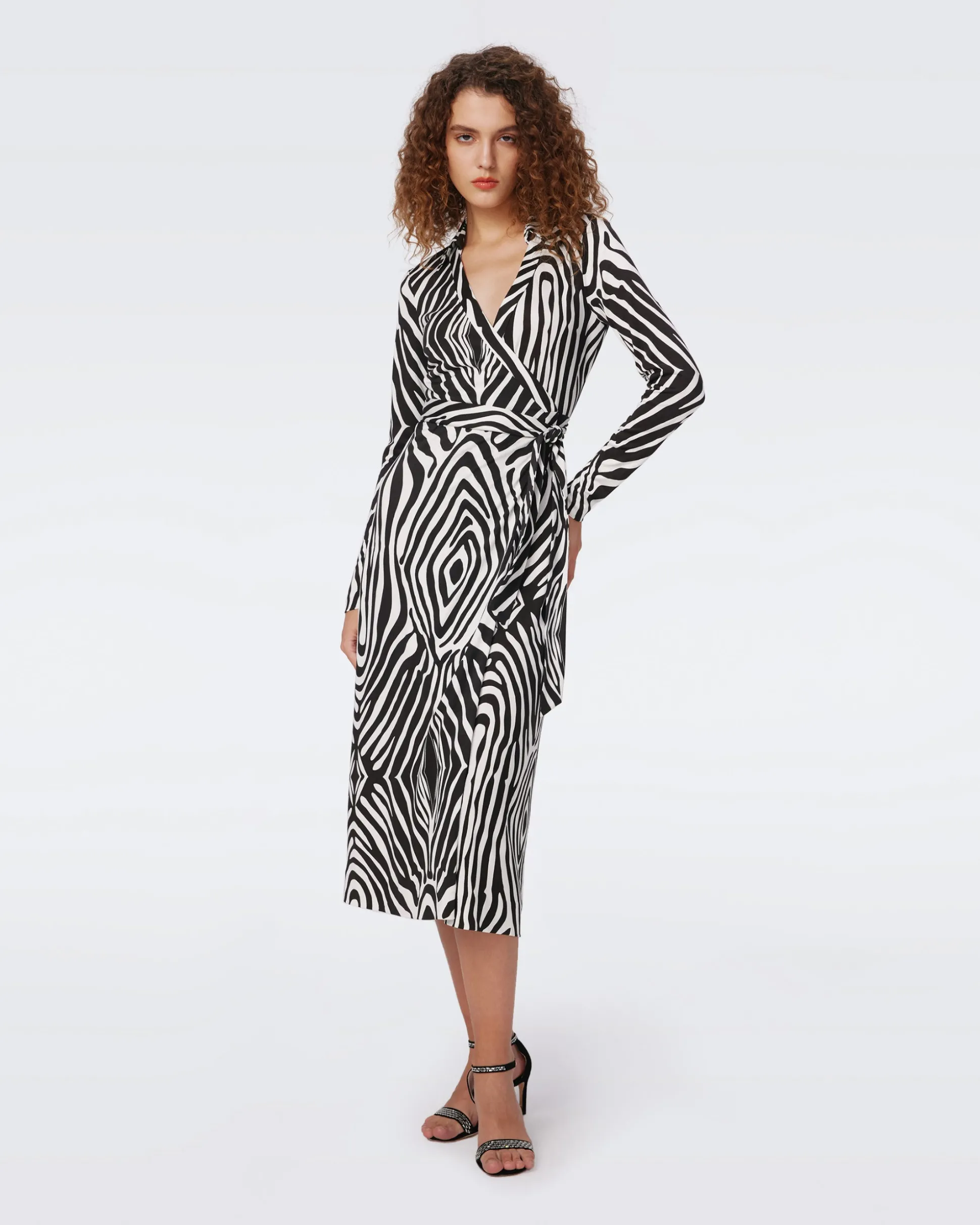 Abigail Silk Jersey Long Sleeve Midi Wrap Dress