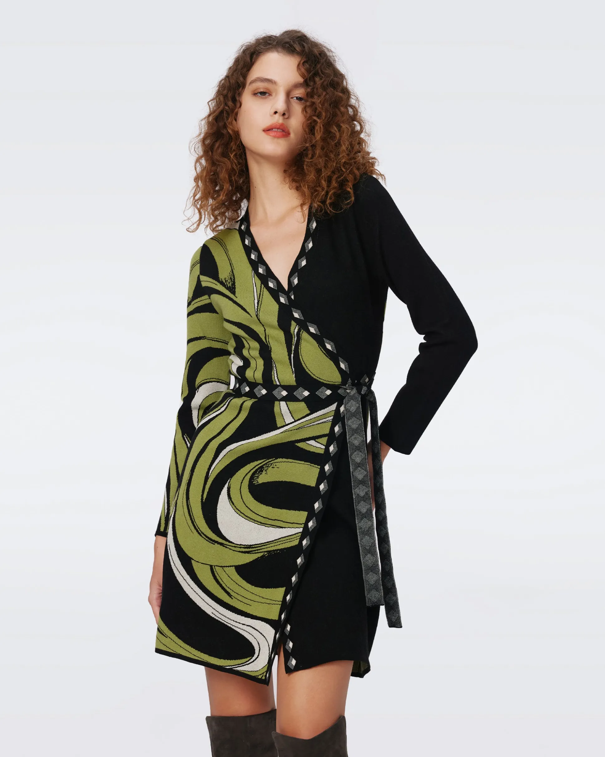 Aubrey Knit Jacquard Wrap Dress