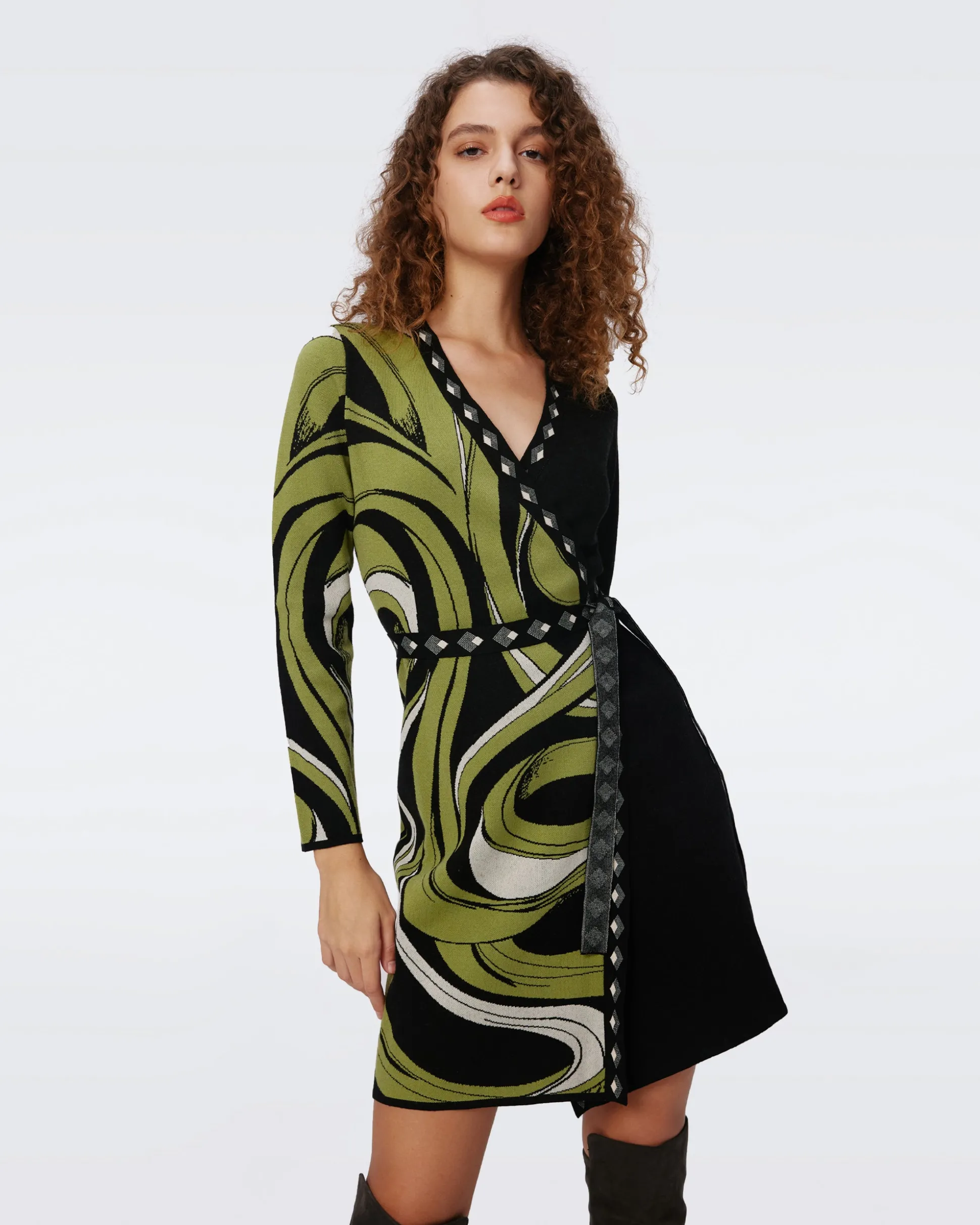 Aubrey Knit Jacquard Wrap Dress